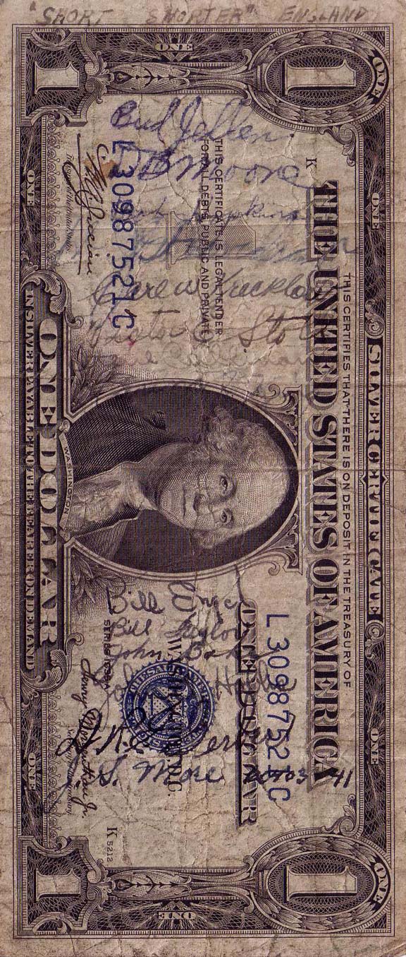 Lt. Ed Jordan's Short Snorter (Front)